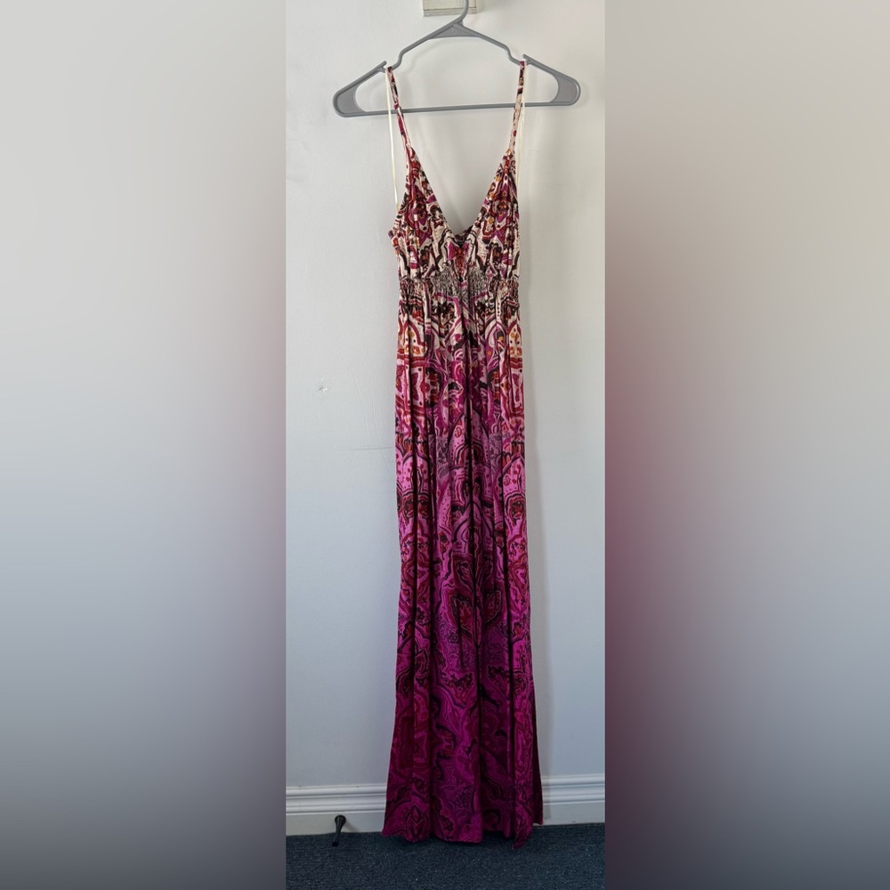 Lucky Brand Pink and Cream Patterned rayon maxi dress